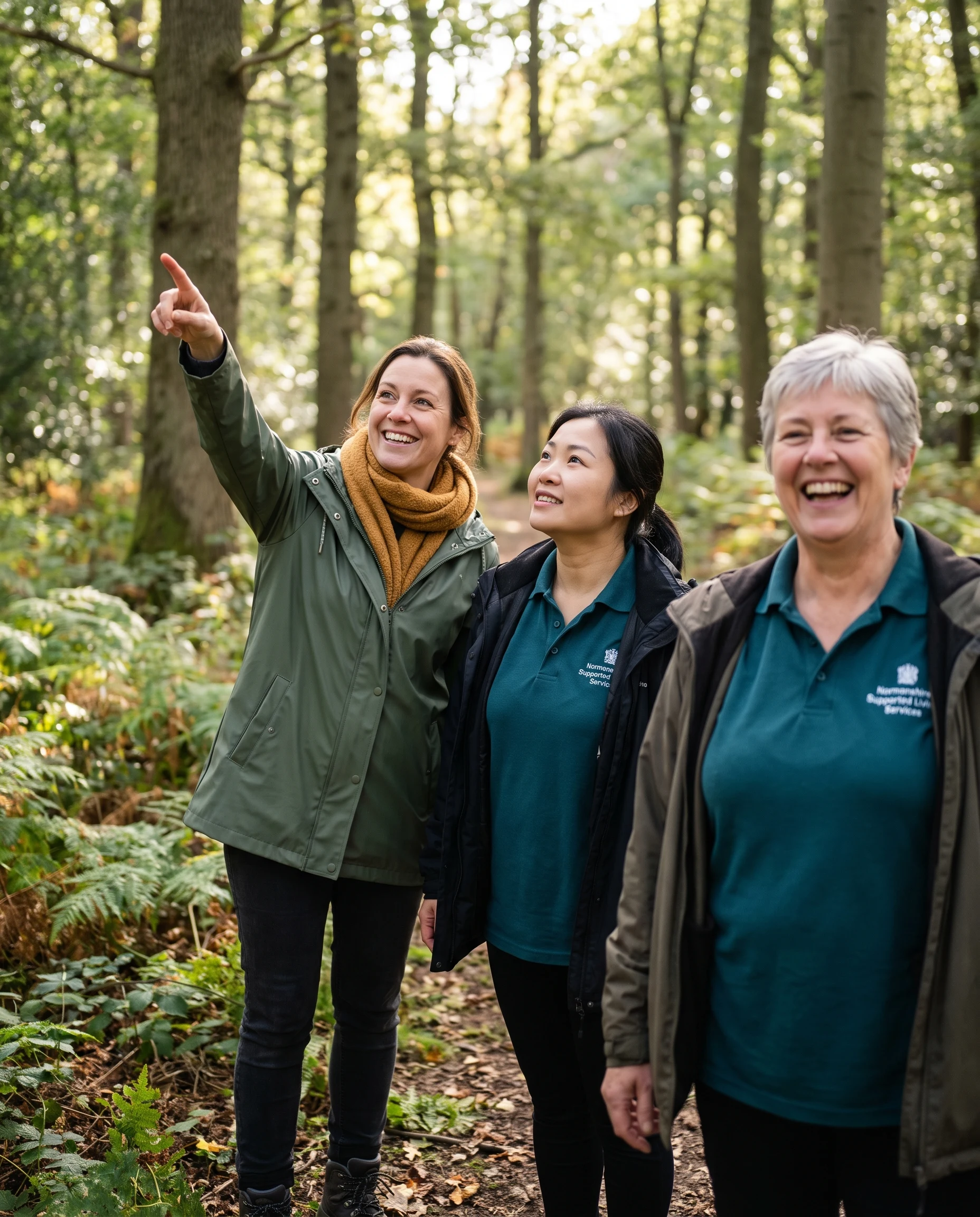 Woman enjoying a walk in Epping Forest near Chingford with Normanshire supported living support workers