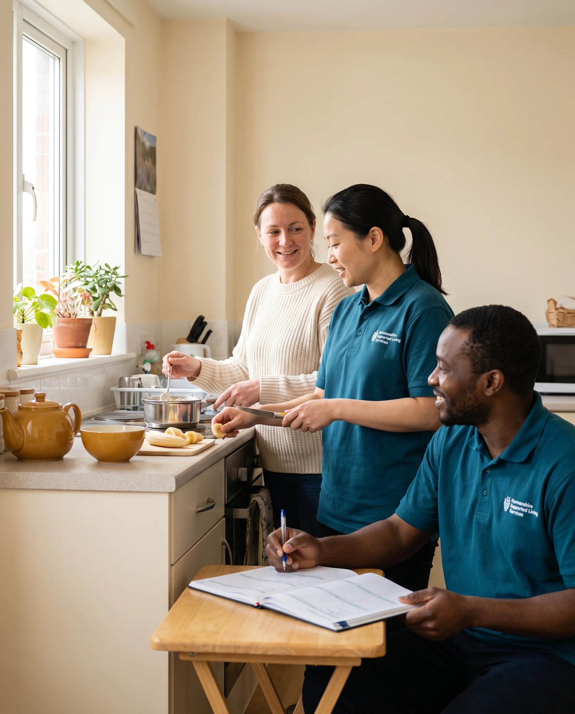 Woman preparing a healthy breakfast as part of her daily routine with Normanshire mental health support workers in Chingford