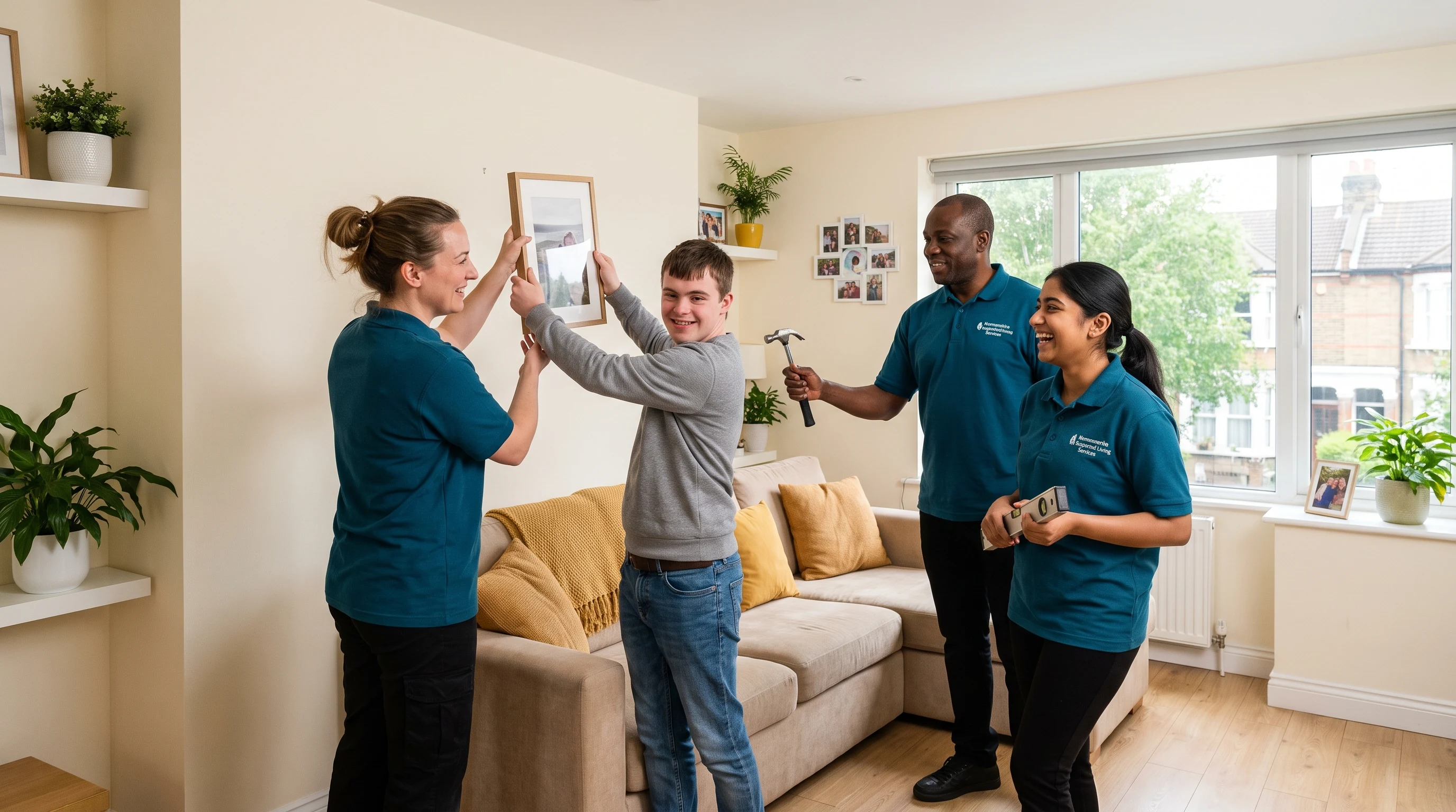 Young man decorating his own supported living flat in Waltham Forest with help from Normanshire support workers