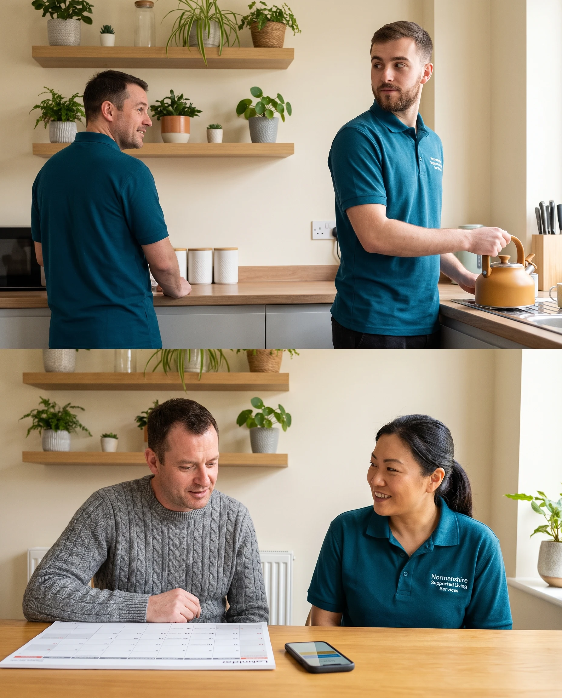 Man planning his weekly routine with Normanshire support workers in his supported living home in Chingford